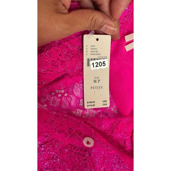 Anthropologie‎ hot pink lace button- up top Oversized MP Barbiecore NWT - Picture 4 of 7